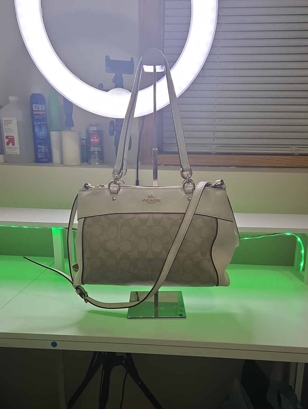 Coach Beige Signature Shoulder Bag with Crossbody Strap